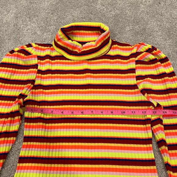 Maeve‎ by Anthropologie Women's Bright Striped Turtleneck Yellow Pink Size S - Picture 10 of 10